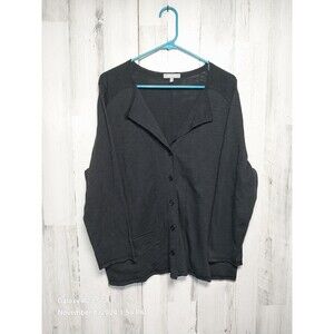 Habitat Women’s Large Black 3/4 Sleeve Button Down Knit Top Cotton Lagenlook